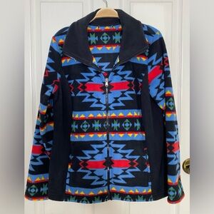 Ralph Lauren Chaps Womens Aztec Southwest Fleece Full Zip Sweater